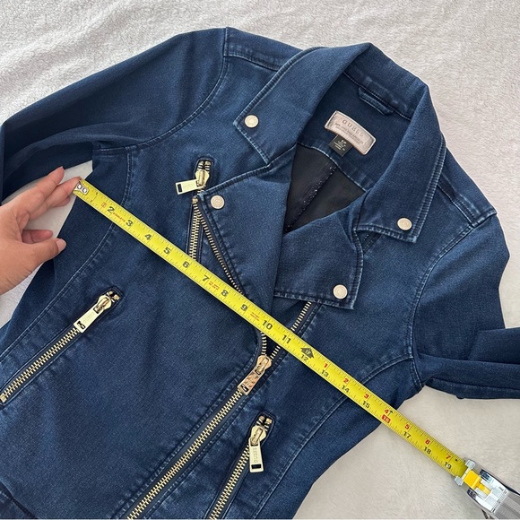 GUESS Los Angeles Slim Fit Denim Biker Jacket in Sky Wash Size Small - Picture 4 of 12